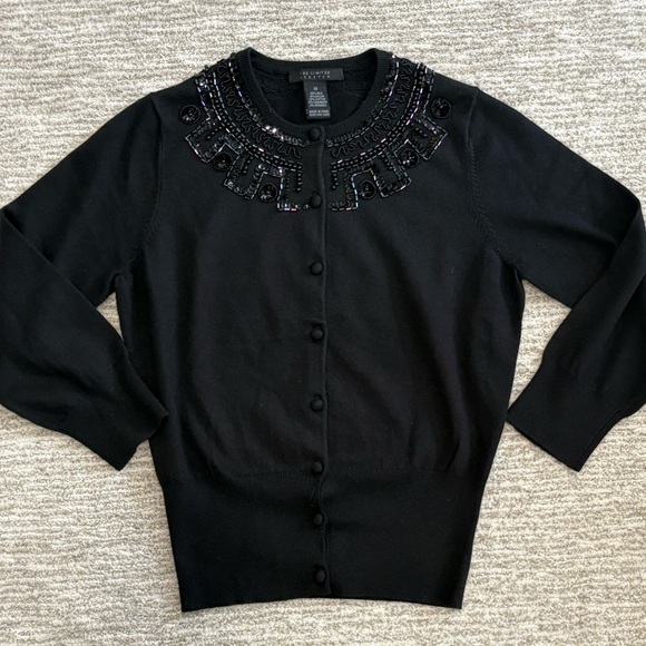 The Limited Sequin Beaded Embroidered Cardigan Size M Black Silk Cashmere Blend - Picture 8 of 12